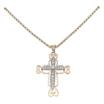 9ct Yellow Gold Cubic Zirconia Cross Pendant and Chain 26"