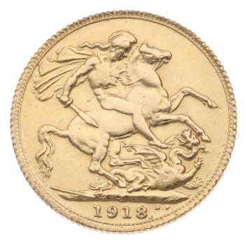 1918 George V Large Head India Full Sovereign Coin