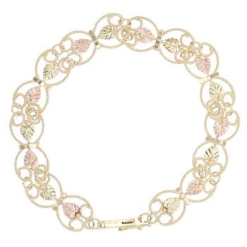 9ct Yellow and Rose Gold Leaves and Filigree Bracelet 7"