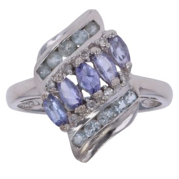 9ct White Gold 0.10ct Brilliant Cut Diamond and Tanzanite Cluster Ring
