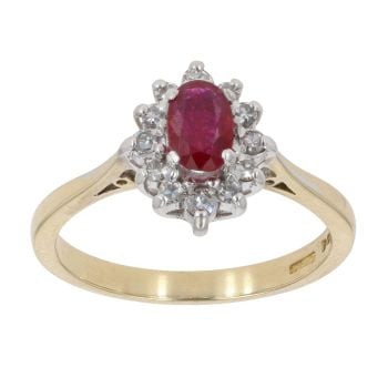 18ct Yellow Gold 0.15ct Diamond and Ruby Cluster Ring