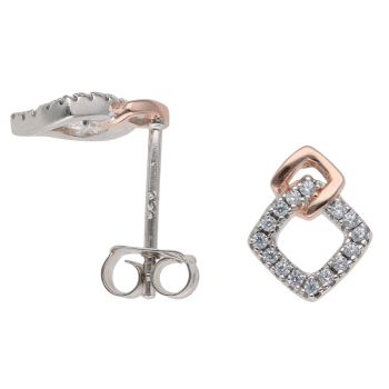 Silver Rose Gold Plated Cubic Zirconia Square Stud Earrings