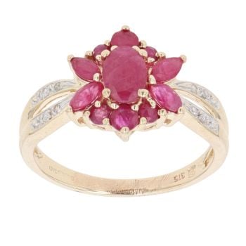 9ct Yellow Gold 0.05ct Diamond And Ruby Cluster Ring