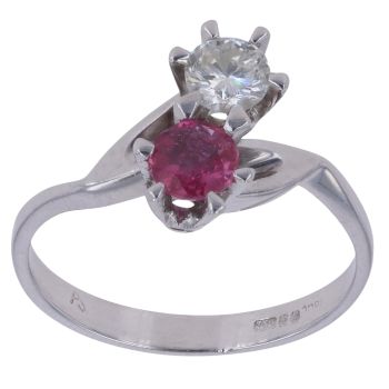 18ct White Gold 0.35ct Brilliant Cut Diamond and Ruby Two Stone Ring