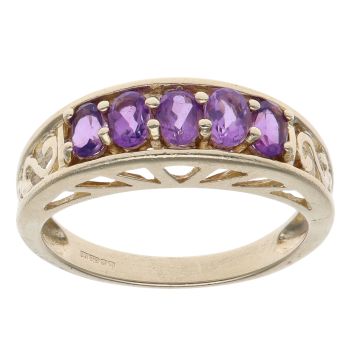 9ct Yellow Gold Amethyst Five Stone Ring