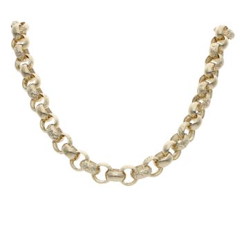 9ct Yellow Gold Patterned and Plain Belcher Chain 24"