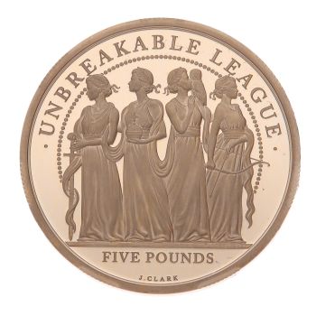 2022 Elizabeth II Platinum Jubilee Four Graces Alderney Five Pound Proof Coin