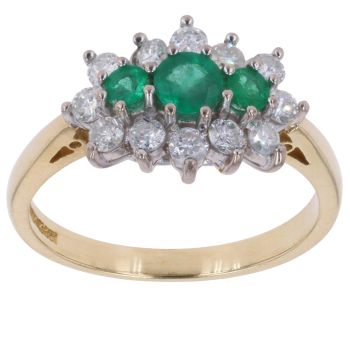 18ct Yellow Gold 0.60ct Brilliant Cut Diamond and Emerald Cluster Ring