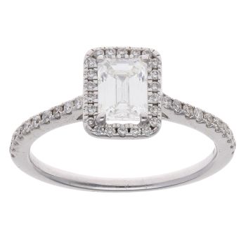 18ct White Gold 0.90ct Emerald And Brilliant Cut Diamond Cluster Ring