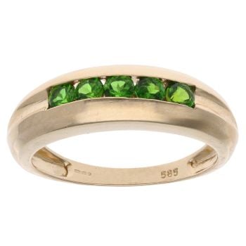 14ct Yellow Gold Green Gemstone Five Stone Ring