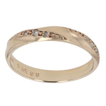 9ct Yellow Gold 0.05ct Diamond Twist 3mm Wedding Band
