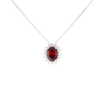 Silver Red Gemstone And Cubic Zirconia Cluster Pendant And Chain 18" By Icesia