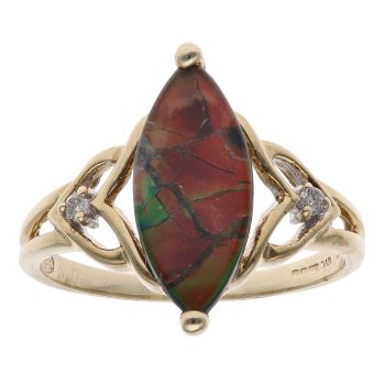 9ct Yellow Gold 0.02ct Diamond and Abalone Marquise Ring