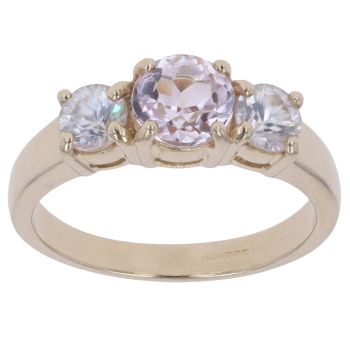 9ct Yellow Gold Pink and Colourless Cubic Zirconia Three Stone Ring