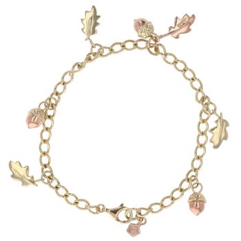 9ct Yellow and Rose Gold Clogau Oak Charm Bracelet 7"