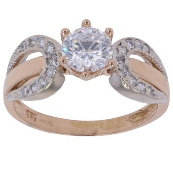 14ct Yellow and White Gold Cubic Zirconia Single Stone Ring