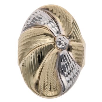 14ct Yellow and White Gold Large Textured Flower Ring