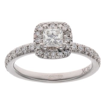 18ct White Gold 0.70ct Princess And Brilliant Cut Diamond Cluster Ring