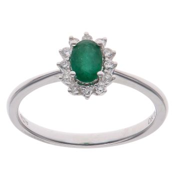 18ct White Gold 0.13ct Diamond and Emerald Cluster Ring