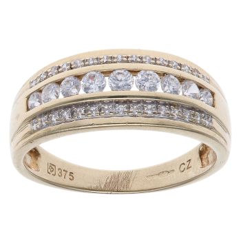 9ct Yellow Gold Cubic Zirconia Three Row Fancy Ring