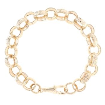 9ct Yellow Gold Patterned And Plain Belcher Bracelet 8.5"