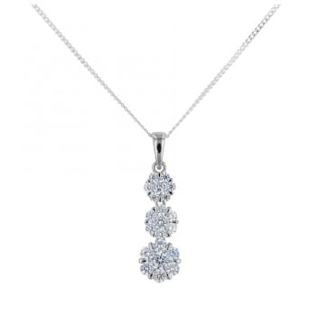 Silver Cubic Zirconia Trio Cluster Drop Pendant And 16" Chain