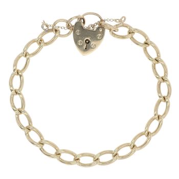 9ct Yellow Gold Heart Lock Charm Bracelet 7.5"