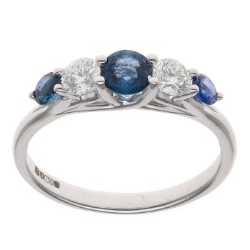 18ct White Gold 0.33ct Brilliant Cut Diamond and Sapphire Five Stone Eternity Ring