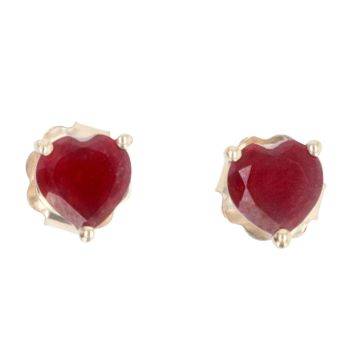 9ct Yellow Gold Ruby Heart Cut Stud Earrings