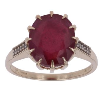 9ct Yellow Gold Ruby and Cubic Zirconia Single Stone Ring