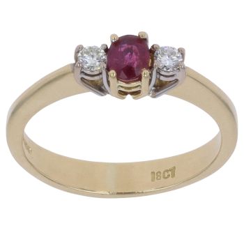 18ct Yellow Gold 0.10ct Diamond and Ruby Three Stone Ring