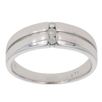 9ct White Gold 0.10ct Diamond Trilogy Signet Ring