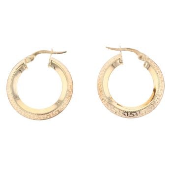 9ct Yellow Gold Greek Key Hoop Earrings