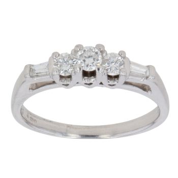 9ct White Gold 0.55ct Brilliant and Baguette Cut Diamond Trilogy Ring