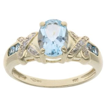9ct Yellow And White Gold 0.02ct Diamond And Blue Topaz Ring