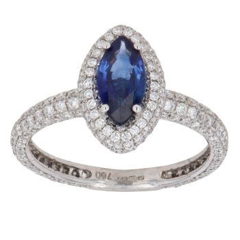 18ct White Gold 1.26ct Brilliant Cut Diamond and Sapphire Cluster Ring