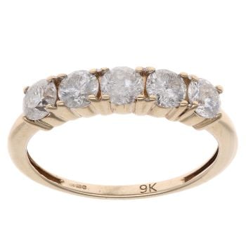 9ct Yellow Gold 0.80ct Brilliant Cut Diamond Five Stone Ring