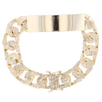 9ct Yellow Gold Curb Bark ID Bracelet 8.5"