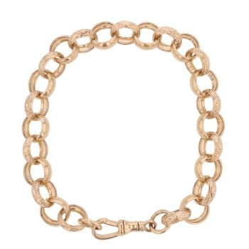 9ct Yellow Gold Patterned and Plain Belcher Bracelet 9.5"