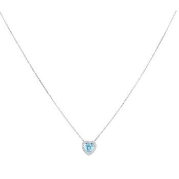 14ct White Gold 0.10ct Diamond and Blue Topaz Heart Cluster Pendant and Chain 18"
