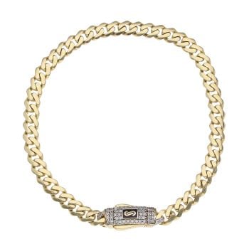 14ct Yellow Gold Monaco Curb Classic Cubic Zirconia Pave Lock Bracelet 7.5"