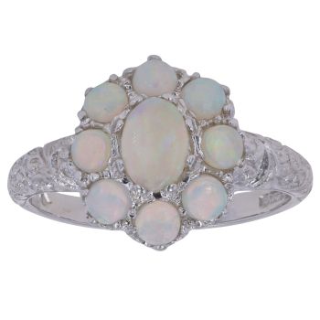 9ct White Gold Opal Cluster Ring