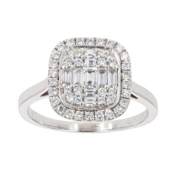 Platinum 0.65ct Brilliant And Baguette Cut Diamond Cluster Ring