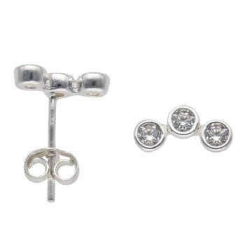 Silver Cubic Zirconia Three Stone Stud Earrings By Icesia