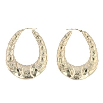 9ct Yellow Gold Patterned Creole Earrings
