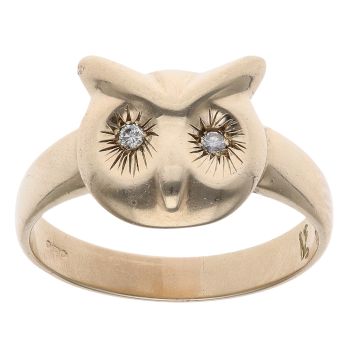 9ct Yellow Gold 0.05ct Diamond Owl Ring