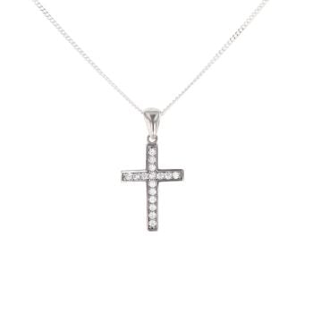 Silver Cubic Zirconia Cross Pendant And Chain 18" By Icesia