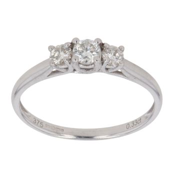9ct White Gold 0.33ct Brilliant Cut Diamond Trilogy Ring
