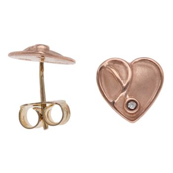 9ct Yellow and Rose Gold 0.02ct Brilliant Cut Diamond Heart Clogau Earrings