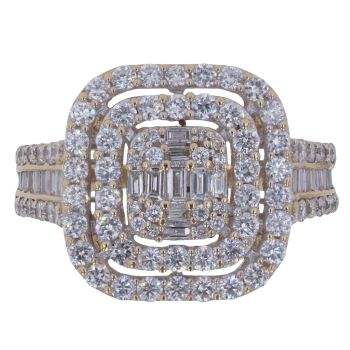 18ct Yellow Gold 1.50ct Brilliant and Baguette Cut Diamond Cluster Ring